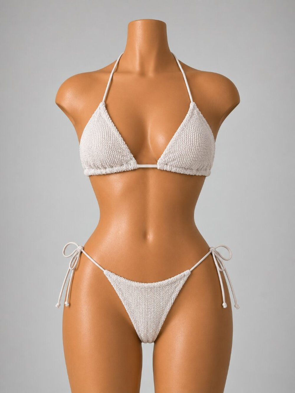 White Textured Triangle String Bikini Set - Picture 3 of 6